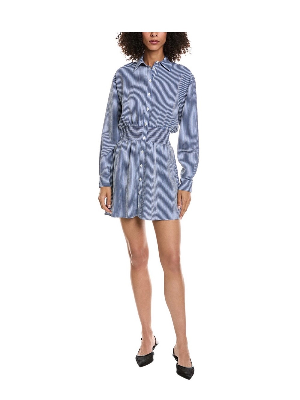 The Kooples Blue Striped Button-Front ShirtDress Smocked waist